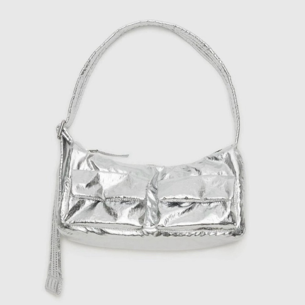NWT BAGGU Cargo Shoulder Bag, Deadstock Silver Metallic